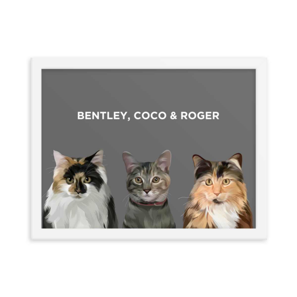 Custom Pet Portrait - Three Pets (Framed)