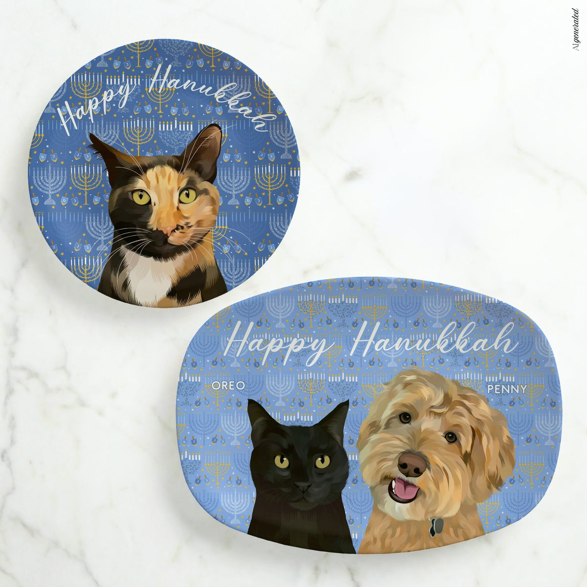 Custom Holiday Pet Portrait Plates and Platters | Christmas and Hanukkah - NEW!