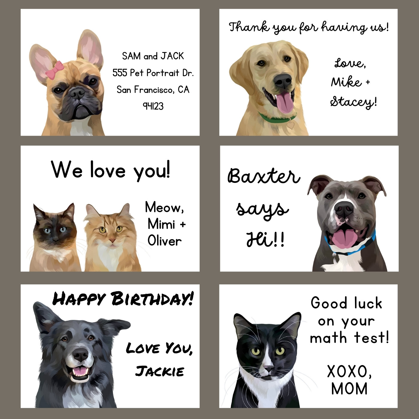 Custom Pet Portrait Mini Note Cards - NEW!