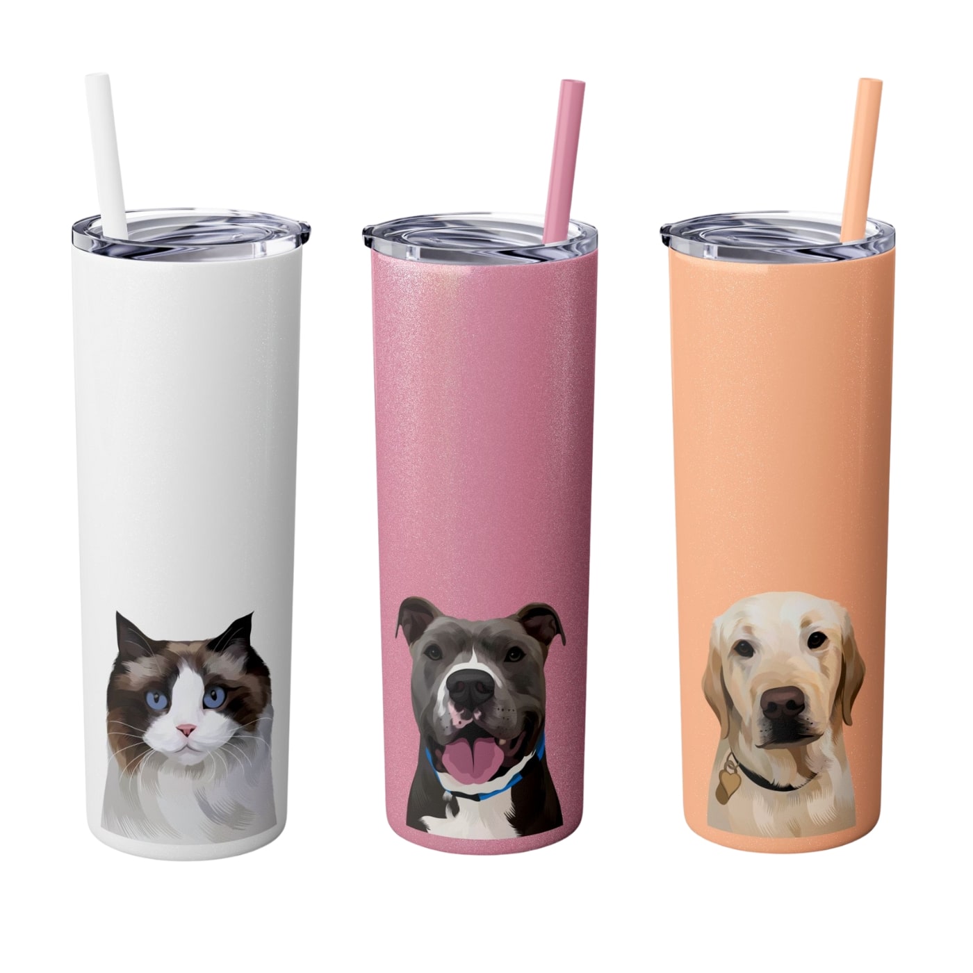 Custom Pet Portrait Skinny Glitter Tumbler - NEW!