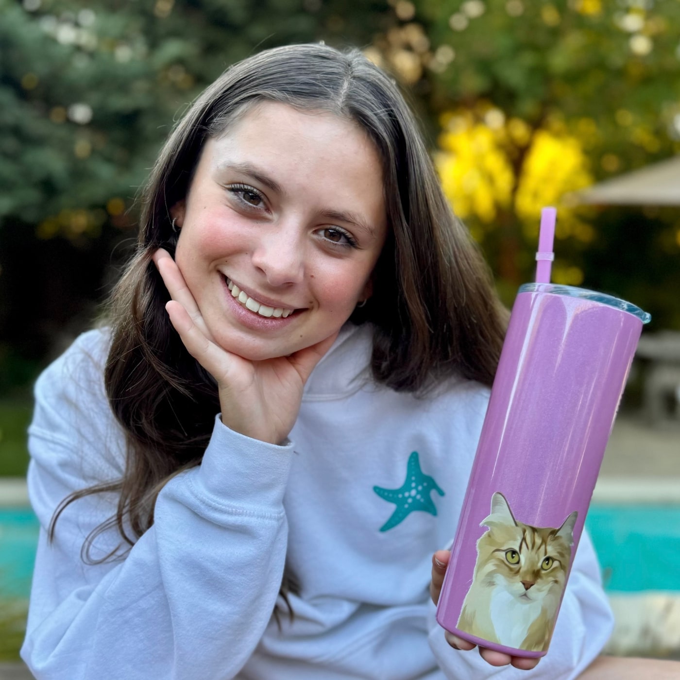 Custom Pet Portrait Skinny Glitter Tumbler - NEW!