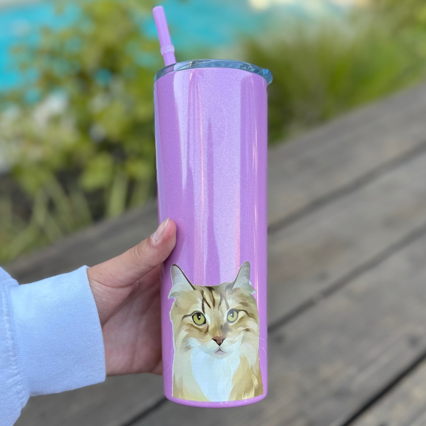 Custom Pet Portrait Skinny Glitter Tumbler - NEW!