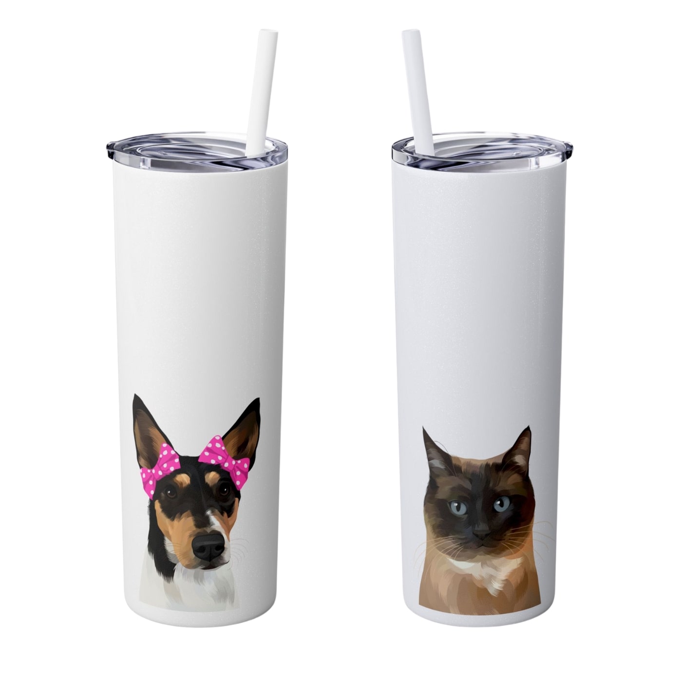 Custom Pet Portrait Skinny Glitter Tumbler - NEW!