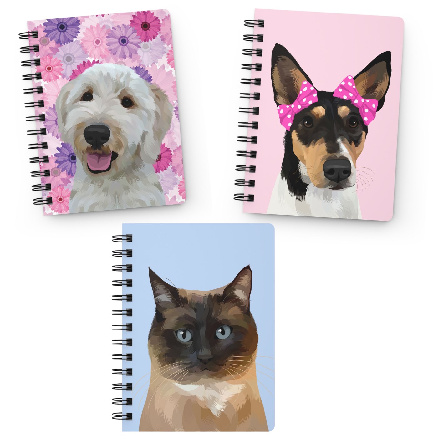 Custom Pet Portrait Spiral Notebook - Solid Colors