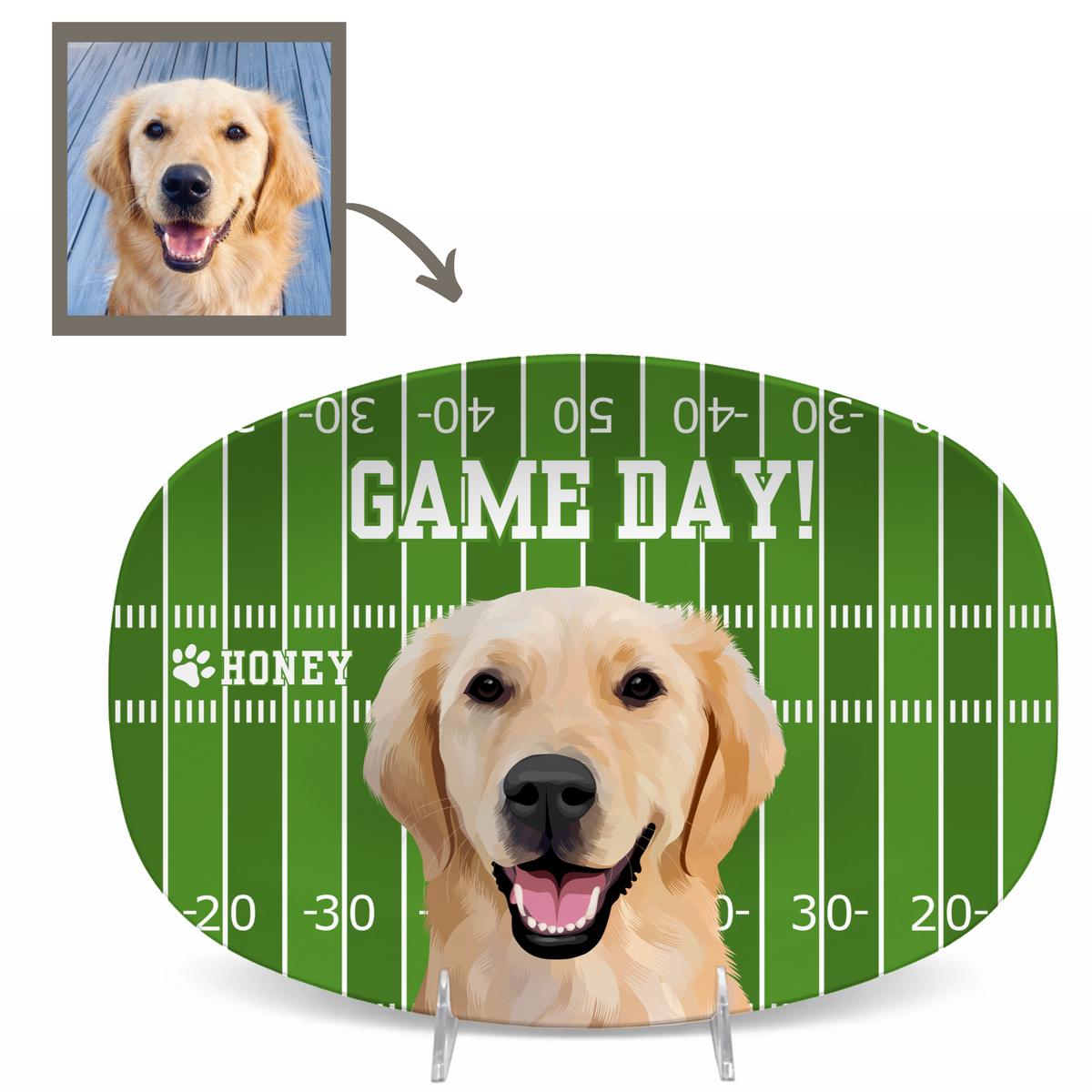 Custom Football Pet Portrait Plates and Platters - NEW!