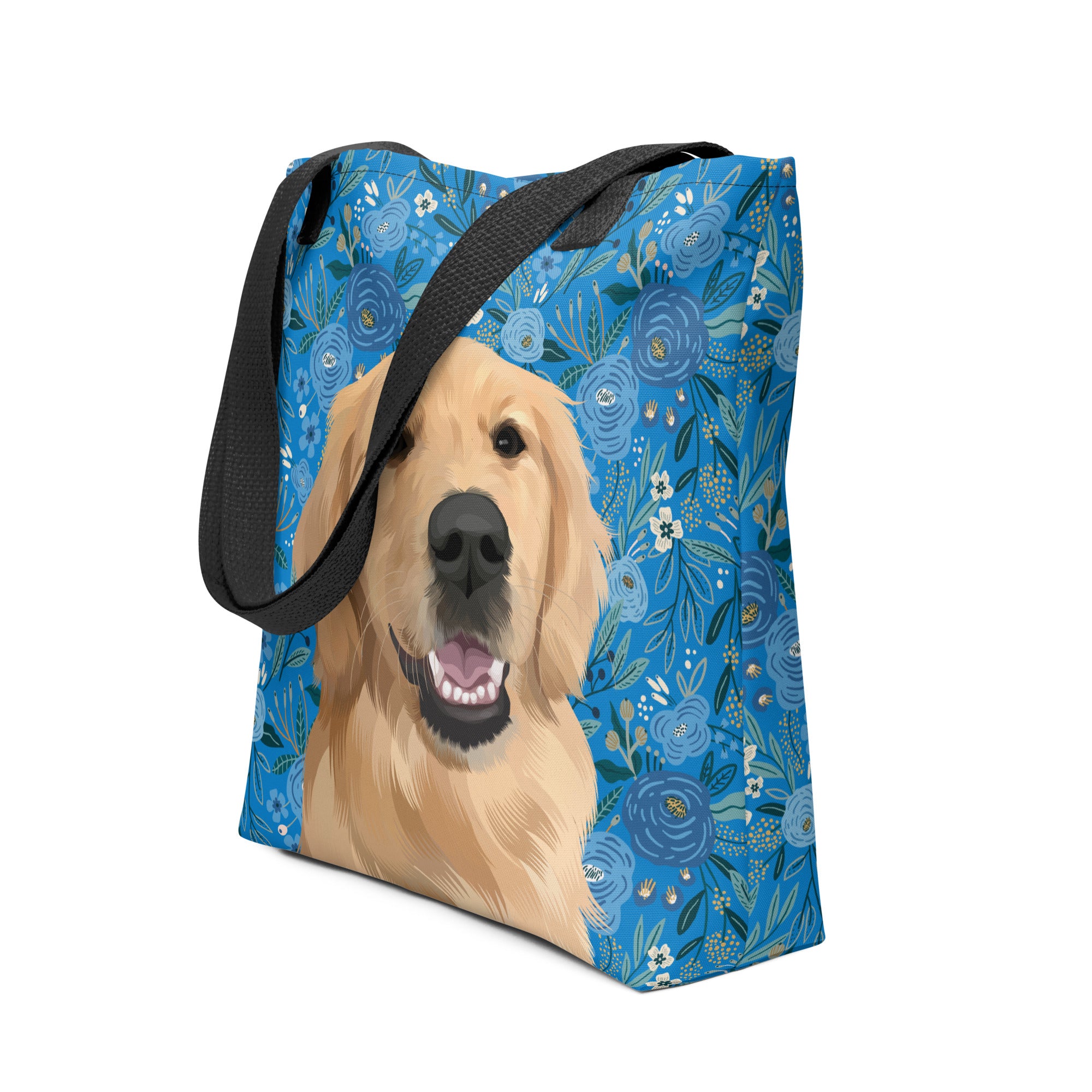 Custom Pet Portrait Tote Bag and Matching Dog Bandana - Floral