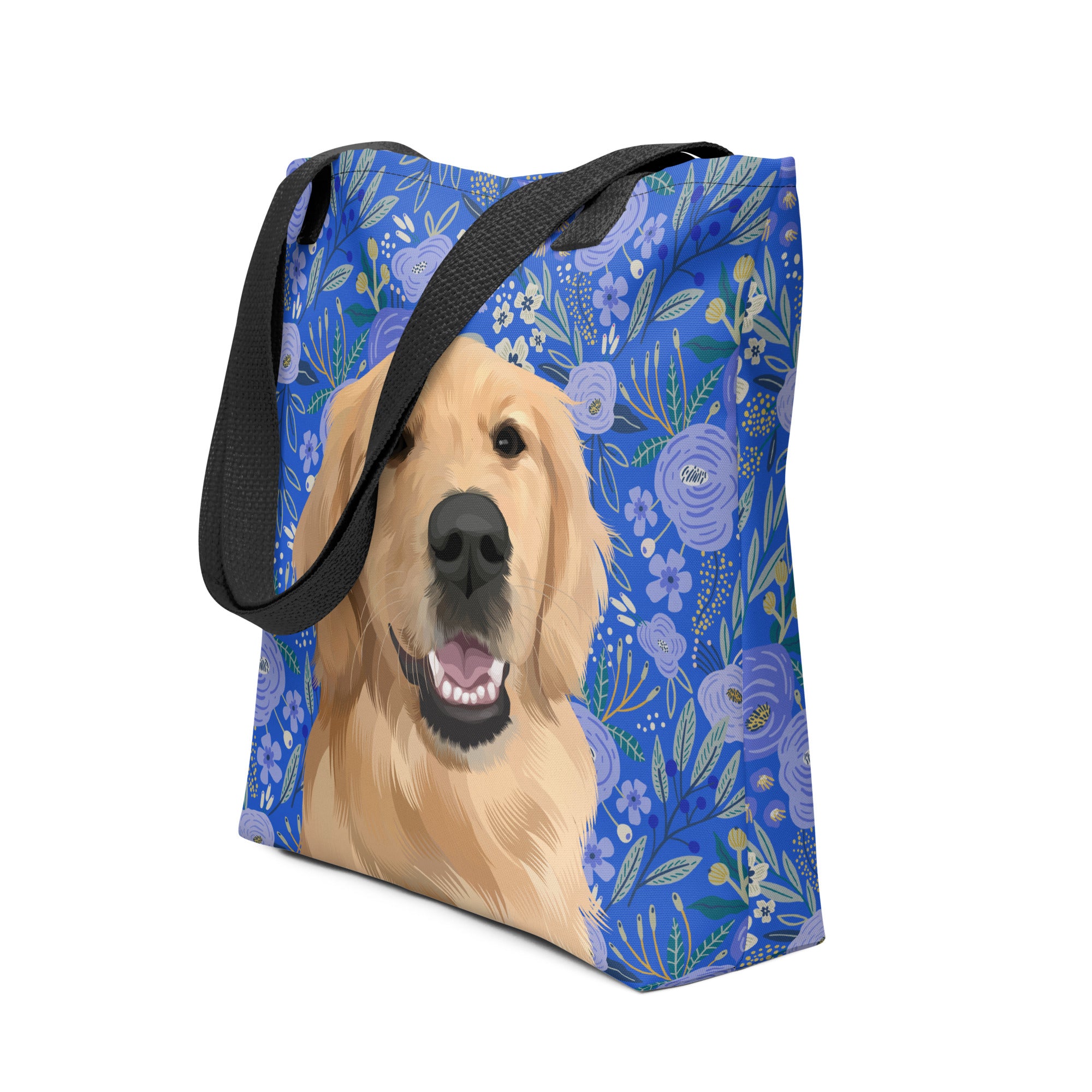 Custom Pet Portrait Tote Bag and Matching Dog Bandana - Floral