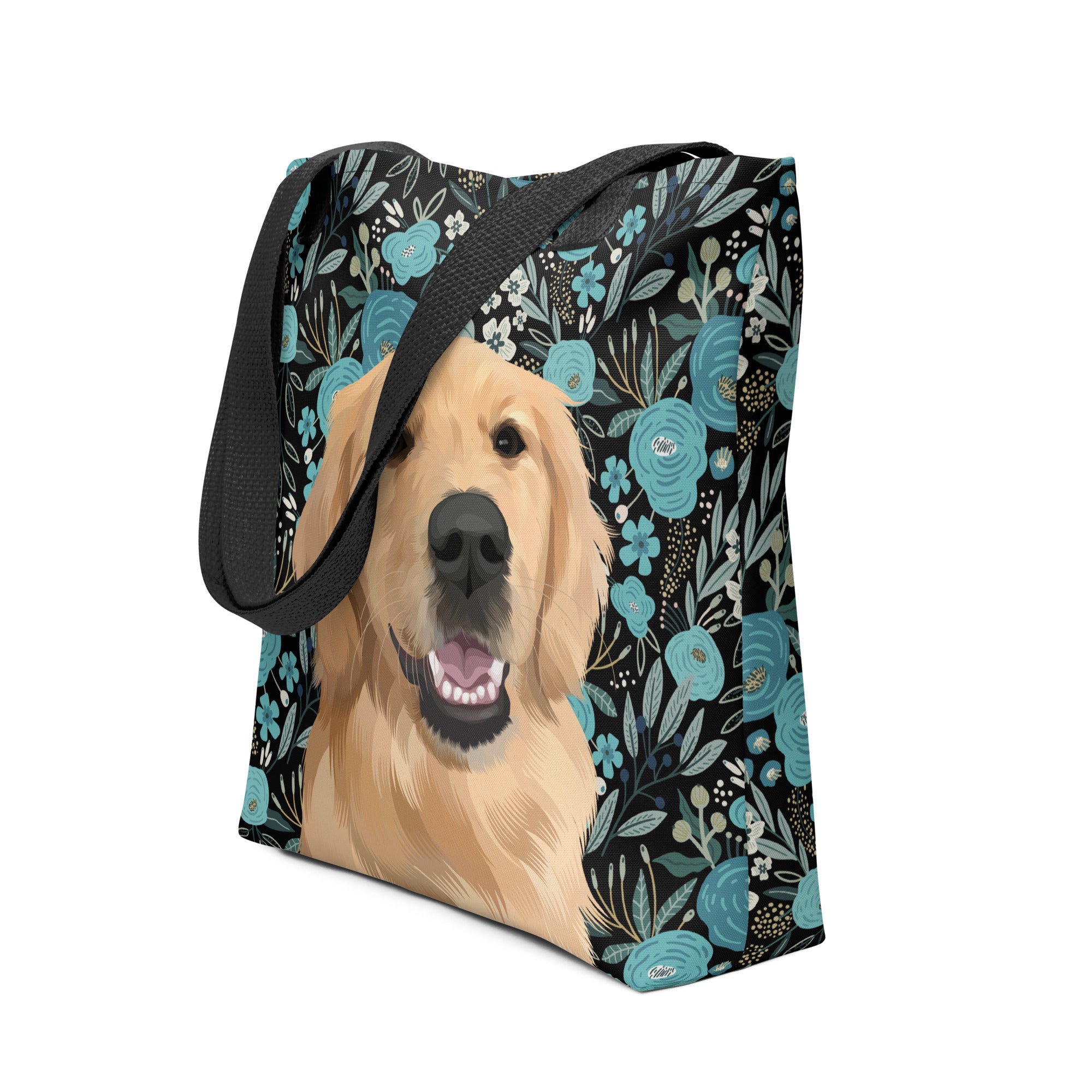 Custom Pet Portrait Tote Bag and Matching Dog Bandana - Floral