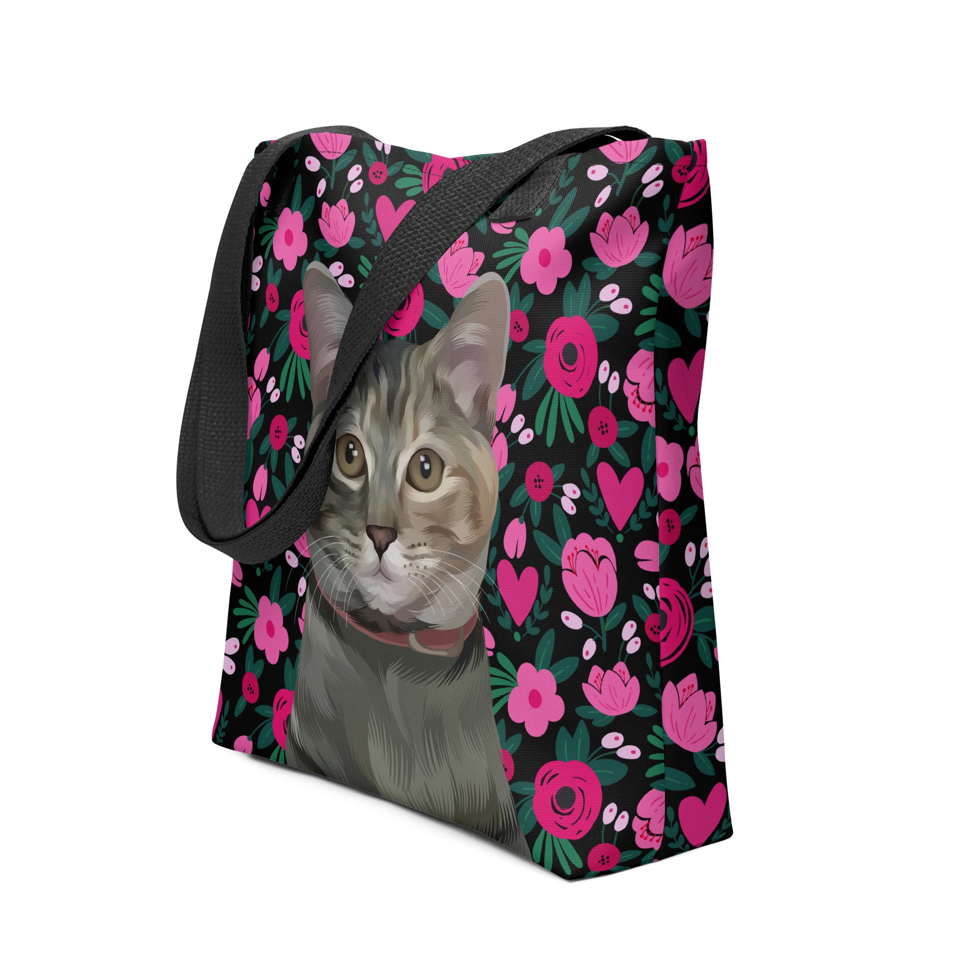 Custom Pet Portrait Tote Bag and Matching Dog Bandana - Hearts