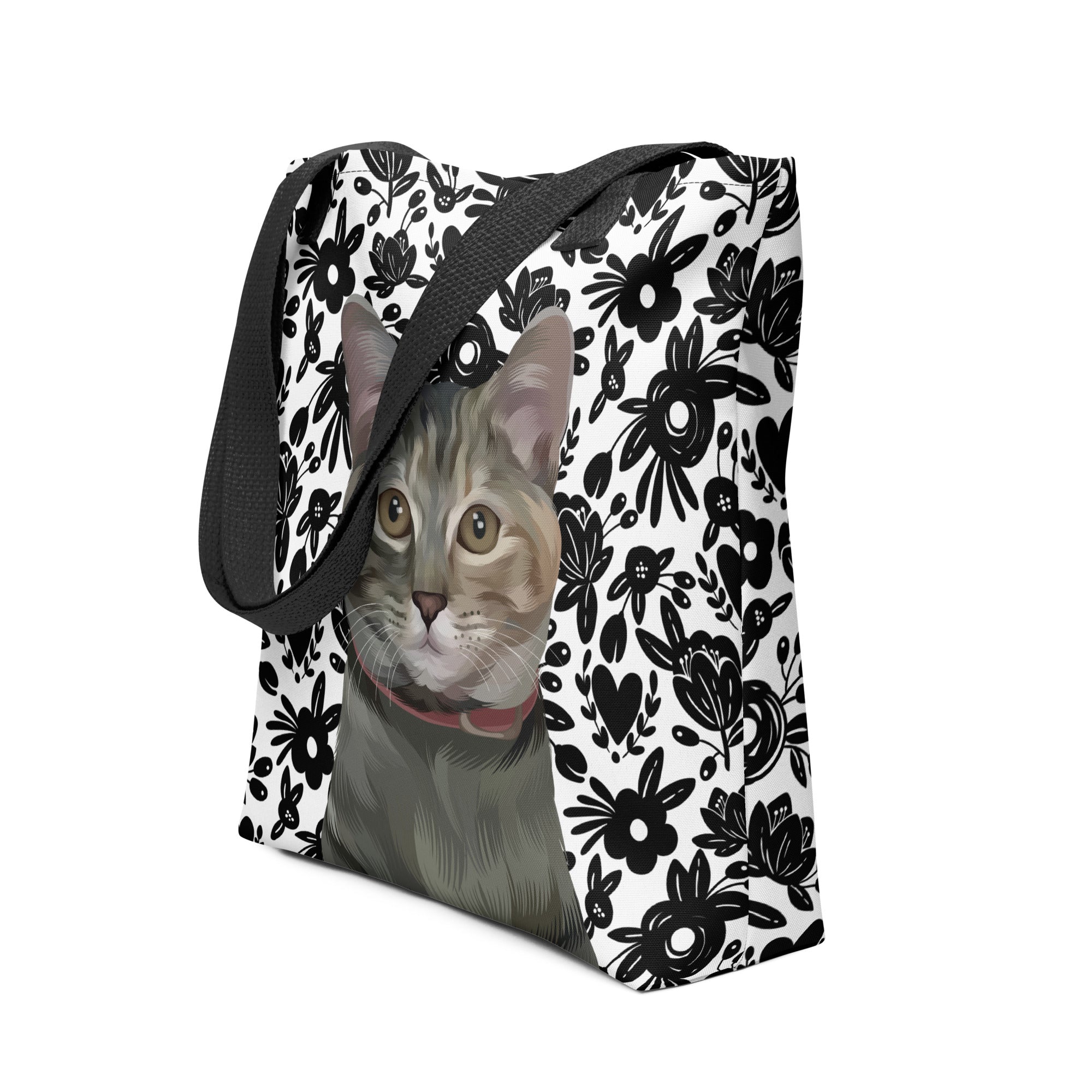 Custom Pet Portrait Tote Bag and Matching Dog Bandana - Hearts