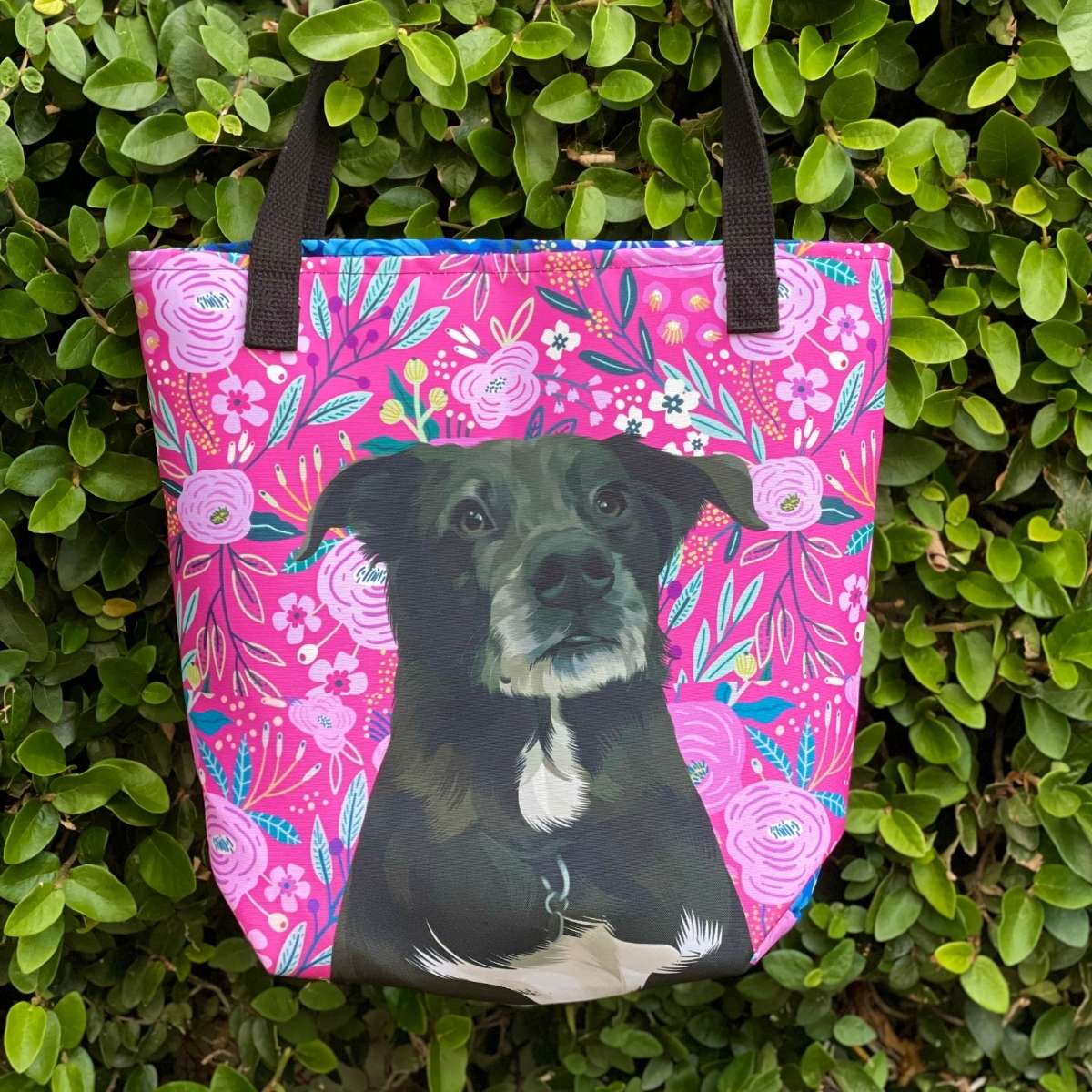 Custom Pet Portrait Tote Bag and Matching Dog Bandana - Floral