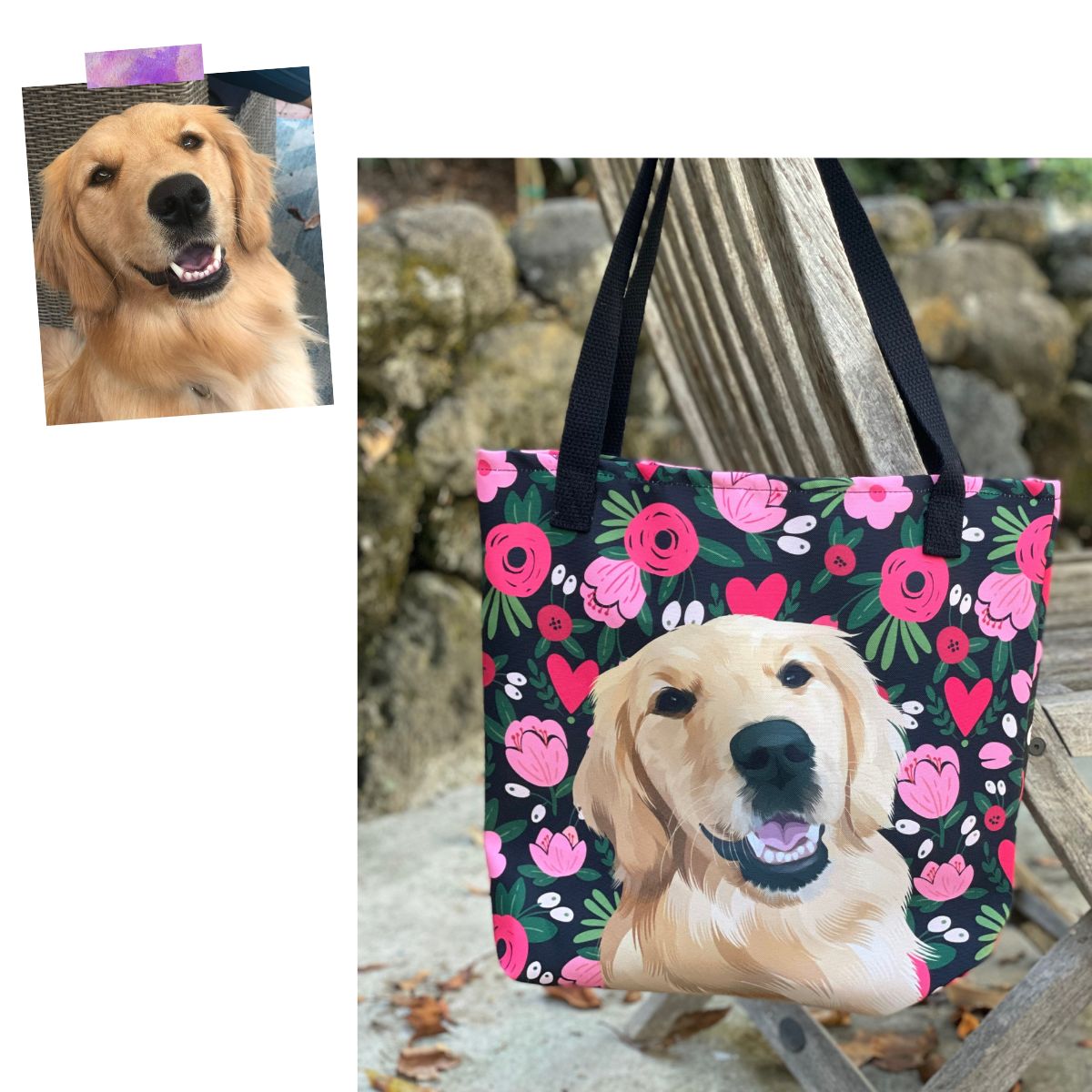 Pet Portrait Tote Bag - Hearts