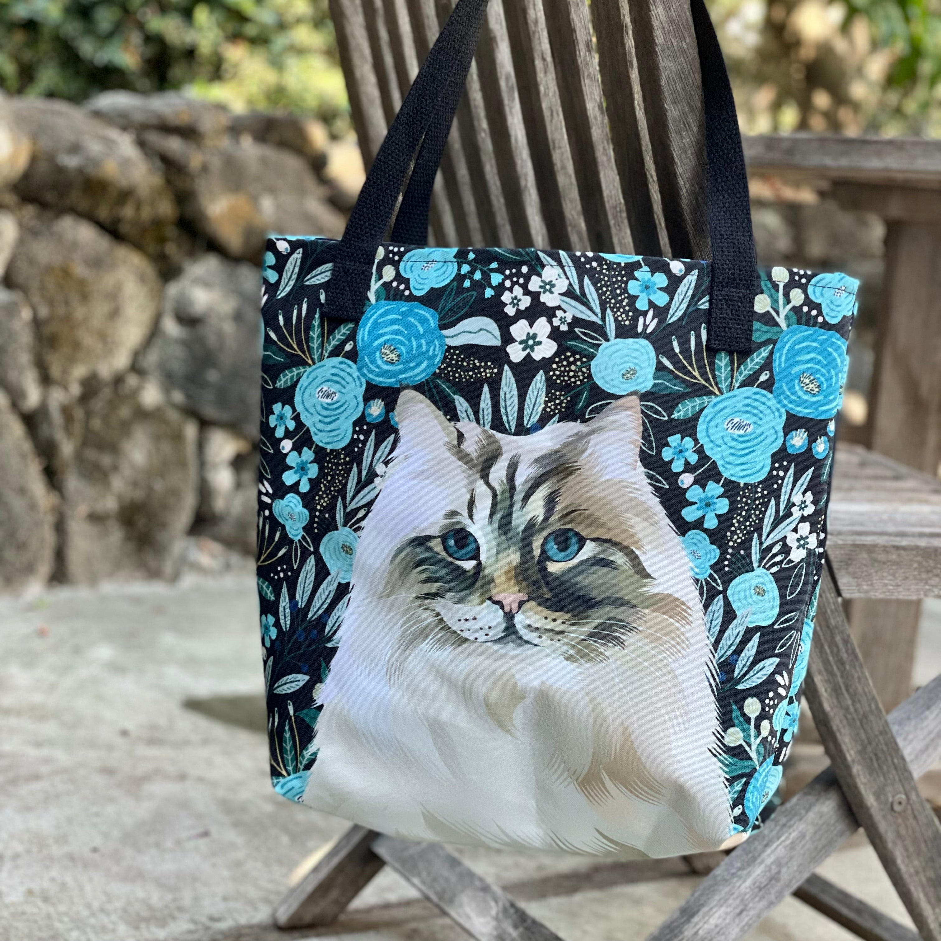 Custom Pet Portrait Tote Bag and Matching Dog Bandana - Floral