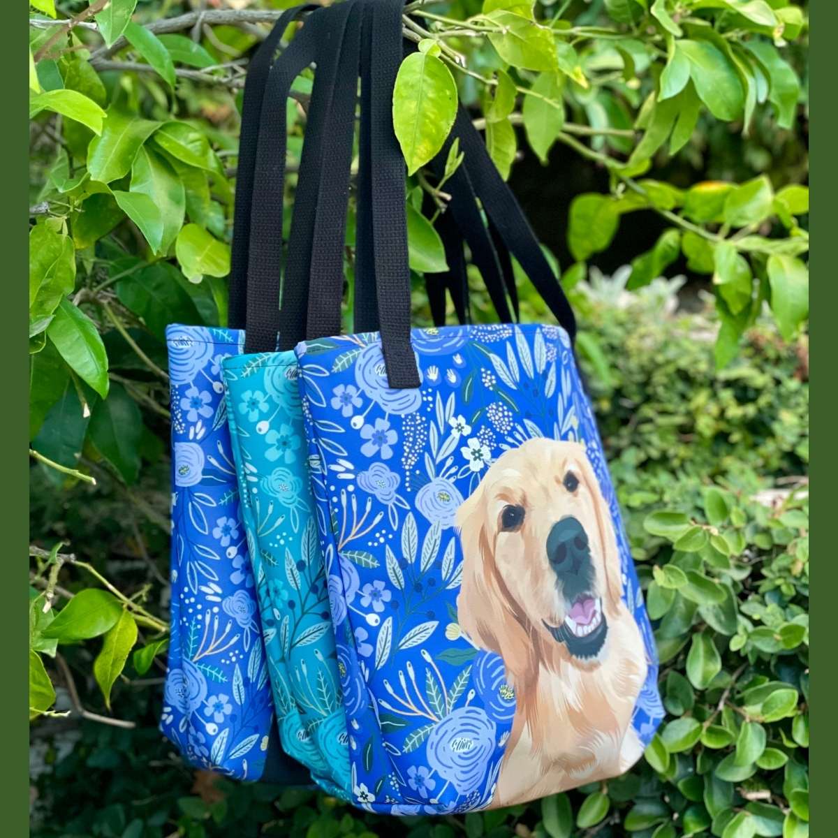 Custom Pet Portrait Tote Bag and Matching Dog Bandana - Floral