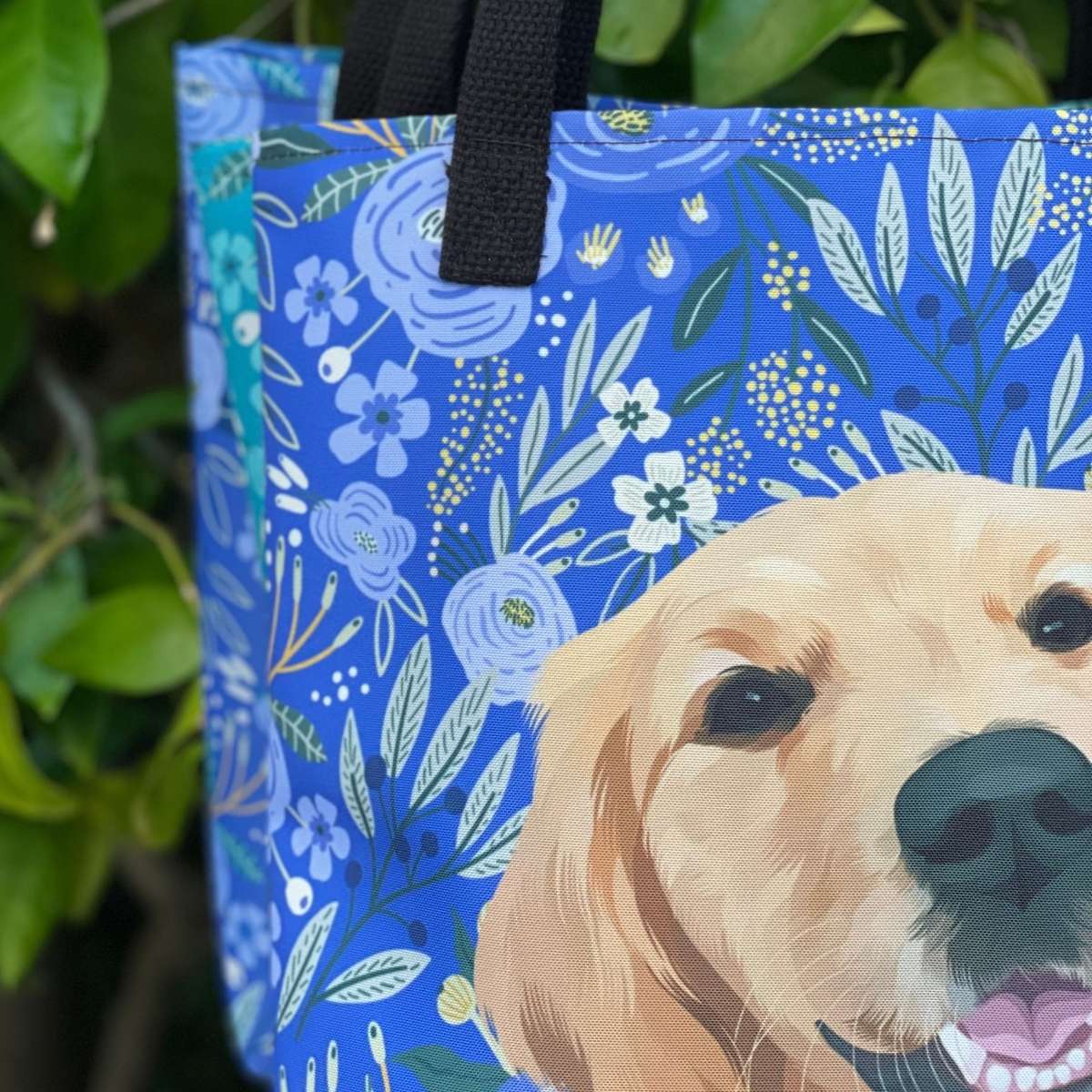 Custom Pet Portrait Tote Bag and Matching Dog Bandana - Floral