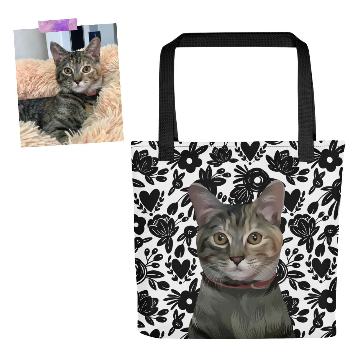 Pet Portrait Tote Bag - Hearts