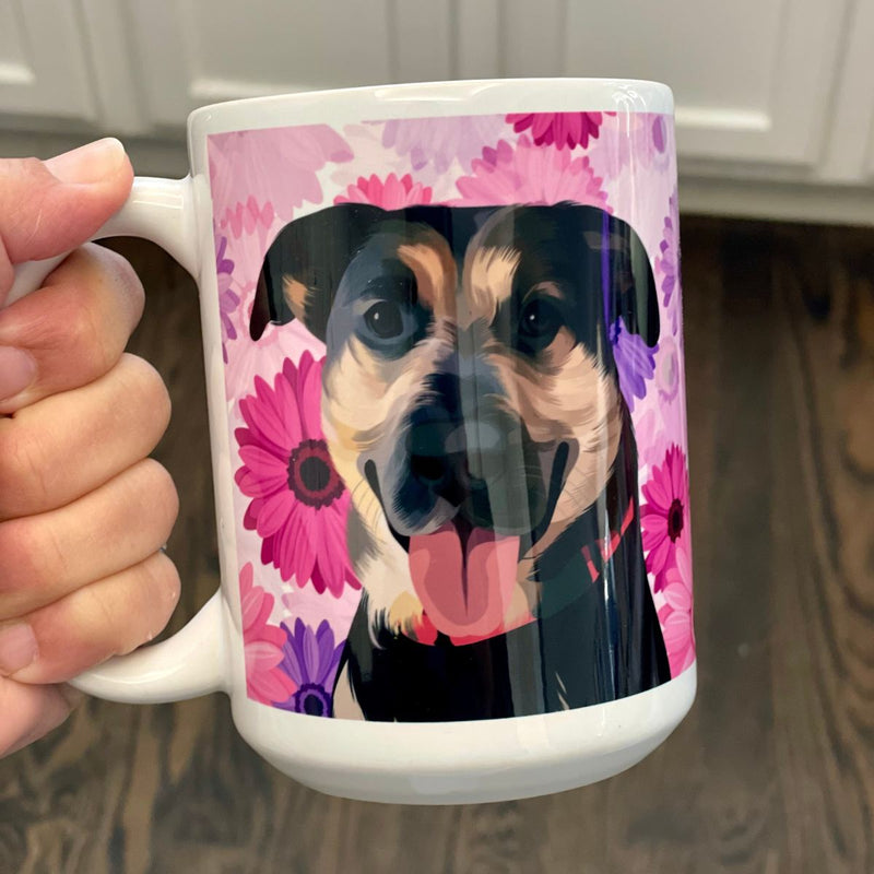 Custom Pet Portrait Mug - Florals