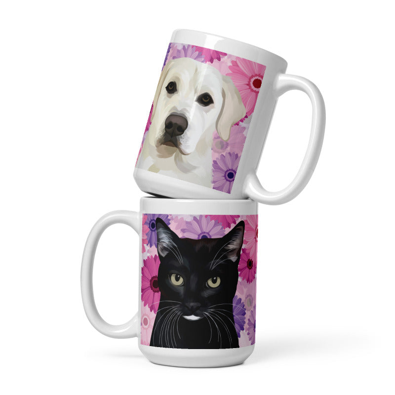 Custom Pet Portrait Mug - Florals