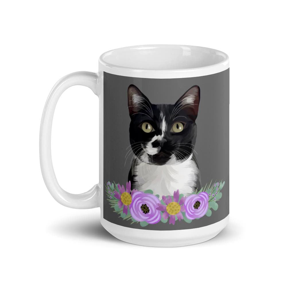 Custom Pet Portrait Mug with Flowers