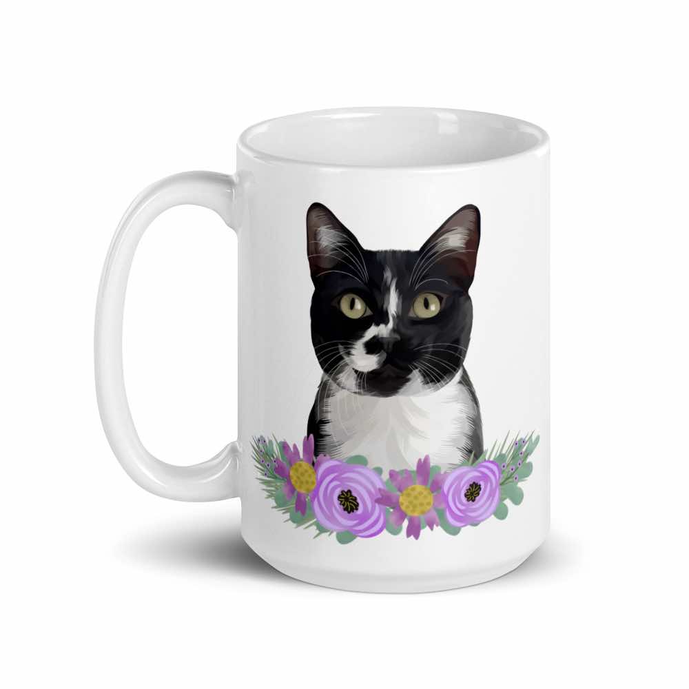 Custom Pet Portrait Mug with Flowers